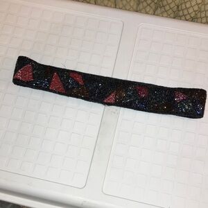 Vintage Ginnie Johansen Belt Womens Black Hand Beaded Colorful Geometric Pattern